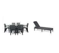 CREVICOSTA QUALITY MARK MARCAS DE CALIDAD Conjunto Luxe 6 Sillas Caribe Y 1 Mesa Caribe Antracita + Keter Jaipur Tumbona Plegable De Jardín Exterior, Grafito, 58 X 187 X 29 Cm
