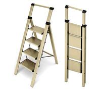 CREVICOSTA QUALITY MARK MARCAS DE CALIDAD - Escalera Dalia - Escalera domestica de Aluminio con Mango. 4 peldaños (Champagne)