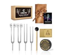 CREVIK Juego de tenedores de afinación para curación, 128 Hz, 136,1 Hz, 256 Hz, 384 Hz, kit de tenedor de afinación con peso y sin peso con activador de disco de hockey, instrumentos de terapia de