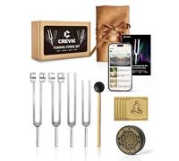 CREVIK Juego de tenedores de afinación para curación, 128 Hz, 136,1 Hz, 256 Hz, 384 Hz, kit de tenedor de afinación con peso y sin peso con activador de disco de hockey, instrumentos de terapia de