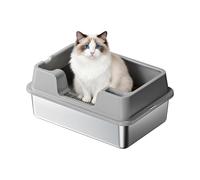 Crevyteg Bandeja de arena para gatos de acero inoxidable con tapa, cajas de arena extragrandes de 35 litros para gatos grandes, fácil de limpiar y sin olor, caja de arena de metal estable de alta cara