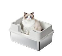 Crevyteg Bandeja de arena para gatos de acero inoxidable con tapa, cajas de arena extragrandes de 36 L para gatos grandes, fácil de limpiar y sin olor, caja de arena de metal estable de alta cara, 60
