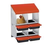 Crevyteg Caja de anidación de pollo plegable de 2 niveles, cajas de metal de 4 compartimentos con caja de huevos extraíble, techo impermeable inclinado, agujeros ventilados, caja de anidación de