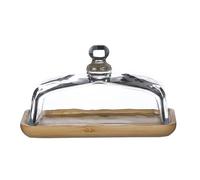Crevyteg Mantequera de madera con tapa de cristal, bandeja transparente para tartas de queso y mantequilla, bandeja de exhibición de pasteles de madera, bandeja rectangular de madera para postre