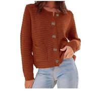 Crew Neck Women's Fall Winter Solid Color Cardigan Long Sleeve Knitted Button Sweater Pockets Work Outing Jacket