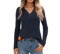 Crewhpo Camiseta Interior Termica para Mujer Manga Larga Algodón Ropa Térmica con Encaje Cuello en V Ajustado Básica Top Invierno Camisetas Termicas