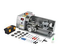 CREWORKS 600 W Mini Torno de Metal, 210x350 mm Torno para Metal de Sobremesa con Pantalla Digital, Máquina de Torno de Metal con Máx. Velocidad 2250 RPM, Torno para Metal para Roscar, Tornear