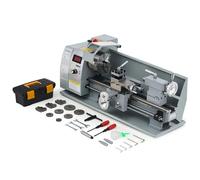 CREWORKS Mini Torno de Metal 210x400mm, 750W Torno para Metal de Sobremesa con Pantalla Digital, Máx. Velocidad 2500RPM, para Metal para Roscar, Tornear