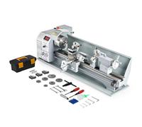 CREWORKS Mini Torno de Metal 220x600 mm, 1100W Torno para Metal de Sobremesa con Pantalla LCD, Máx. Velocidad 3000 RPM, para Metal para Roscar, Tornear
