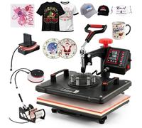 CREWORKS Prensa de Calor 38x30 cm, Maquina de Sublimacion 5 en 1 con Panel de Control Digital, Prensa de Calor Multifuncional con Giro de 360° para Camisetas, Tazas, Gorras, Platos y Más