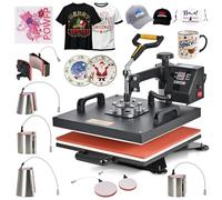 CREWORKS Prensa de Calor 38x38 cm, Maquina de Sublimacion 8 en 1 con Panel de Control Digital, Prensa de Calor Multifuncional con Tubos de Calefacción Dual para Tazas, Gorras, Platos y Más