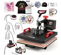 CREWORKS Prensa de Calor 38x38 cm, Maquina de Sublimacion 8 en 1 con Panel de Control Digital, Prensa de Calor Multifuncional con Giro de 360° para Camisetas, Tazas, Gorras, Platos y Más