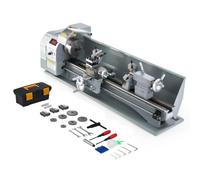CREWORKS Torno de Metal 220X750MM 1100W con Pantalla Digital Torno para Metal de Sobremesa con Velocidad 2250RPM Torno de Metal para Torneado de Metales