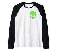 Creyentes de ovnis y fanáticos del Espacio en el Bolsillo con Estampado de Cabezas de alienígenas Camiseta Manga Raglan