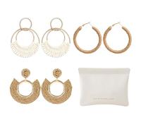 CRFASIBE 3 Pares Bohemios Pendientes para Mujeres, Pendientes Aro de Rafia, Verano Pendientes Largos de Moda para Señoras y Chicas con Bolsa de Regalo (Estilo E)