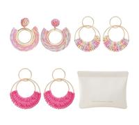 CRFASIBE 3 Pares Bohemios Pendientes para Mujeres, Pendientes Aro de Rafia, Verano Pendientes Largos de Moda para Señoras y Chicas con Bolsa de Regalo (Estilo F)