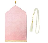 CRFASIBE Alfombra de Oración Musulmana con Cuentas de Oración, Alfombras de Oración de Franela con Borlas, Islámica Janamaz Sajadah, Set de Regalo de Ramadán Eid Mubarak(Rosa)