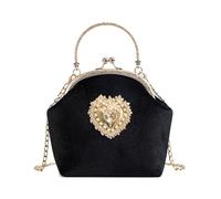 CRFASIBE Bolso de Noche Mujer Elegante en Terciopelo, Cadena Desmontable | Clutch Kiss Lock con Detalle en Forma de Corazón, Vintage y Versátil, Bolso de Mano para Fiesta, Boda, Prom, Ceremonia