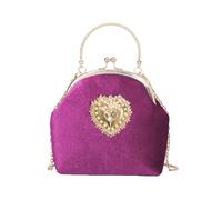 CRFASIBE Bolso de Noche Mujer en Terciopelo, Bolsito Elegante con Cierre de Beso y Cadena Desmontable, Detalle en Forma de Corazón, Ideal para Boda, Fiesta o Ceremonia(Rojo Rosa)