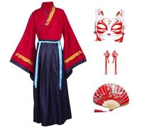 CRFASIBE Disfraz Chino Hanfu para Niños, Ropa Traje Mulan para Chicas, Tradicional Vestimenta Cultural Chino, Disfraz Hanfu de Cosplay con Accesorios para el Pelo(Vino Rojo,150cm)