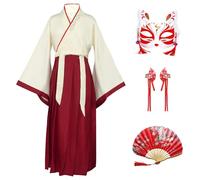 CRFASIBE Disfraz Chino Hanfu para Niños, Ropa Traje Mulan para Chicas, Tradicional Vestimenta Cultural Chino, Disfraz Hanfu de Cosplay con Accesorios para el Pelo(Beige, 150cm)