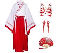 CRFASIBE Disfraz Chino Hanfu para Niños, Ropa Traje Mulan para Chicas, Tradicional Vestimenta Cultural Chino, Disfraz Hanfu de Cosplay con Accesorios para el Pelo(Rojo,150cm)