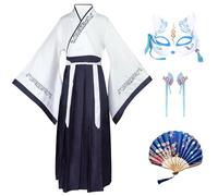 CRFASIBE Disfraz Chino Hanfu para Niños, Ropa Traje Mulan para Chicas, Tradicional Vestimenta Cultural Chino, Disfraz Hanfu de Cosplay con Accesorios para el Pelo(Azul Marino, 150cm)