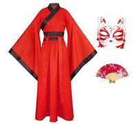 CRFASIBE Hanfu Chino Mujer con Accessories, Disfraz para Cosplay, XL/3XL | Vestido Tradicional Chino, Conjunto incluye Máscara y Abanico Plegable, Caja de Regalo, para Carneval, Fiestas, Actuaciones