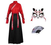 CRFASIBE Hanfu Chino Mujer con Accessories, Disfraz para Cosplay, XL/3XL | Vestido Tradicional Chino, Conjunto incluye Máscara y Abanico Plegable, Caja de Regalo, para Carneval, Fiestas, Actuaciones