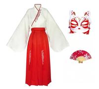 CRFASIBE Hanfu Chino Mujer con Accessories, Disfraz para Cosplay, XL/3XL | Vestido Tradicional Chino, Conjunto incluye Máscara y Abanico Plegable, Caja de Regalo, para Carneval, Fiestas, Actuaciones
