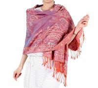 CRFASIBE Pashmina Scarf and Shawl for Women, Paisley Print Warp with Tassels, Soft Touch Winter Neck Warmer, Ladies Multi-Way Wearable Large Stole for All Season(Rosa)