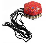CRFFZ Sombrero uigur hexagonal étnico único con detalles trenzados, decoración de lentejuelas, escenario para eventos de disfraces, teatro, teatro, teatro, espectáculo, fiesta temática, accesorio