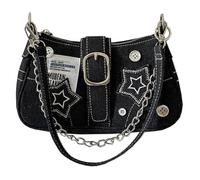 CRGANGZY Bolso de mano para mujer, estilo fresco, gran capacidad, Y2K, diseño de estrellas, vaquero, casual, color sólido, bolsa de viaje simple, Black, 230.00x130.00x70.00mm/9.06x5.12x2.76inch