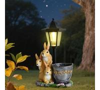 CRGANGZY Iluminación Solar para Jardín con Conejo y Pie de Farol, Decoración Resistente a la Intemperie con Pot de Flores, Luces Solares de Conejo para Exteriores, Decoración de Patio y Jardín