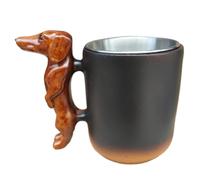 CRGANGZY Taza de perros de dachshund 3D hecho a mano, taza de café de cerámica con linda manija de la cabeza de perro, regalo novedoso en forma de animal para amantes de los perros, dueños de mascotas