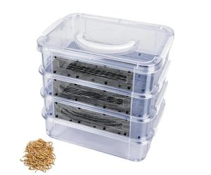 Cría de polillas de harina - 27 x 25 x 18 cm PE | Caja de reproducción de insectos 4 capas Red Bin Alimentación Transparente Kit Granja Reptil Pollo Lagarto
