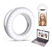Criacr Anillo de Luz Selfie, 40 LED USB Recargable Selfie Light Clip con 3 Colores, Brillo Regulable (0%-100%), para Movil, Camara, Youtube