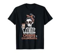 Criado en el Caos y el Esqueleto de café frío Divertido Camiseta