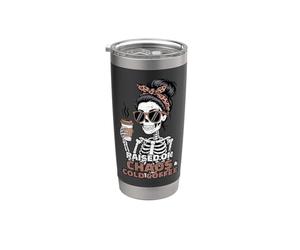 Criado en el caos y el esqueleto de café frío divertido Vaso térmico de acero inoxidable de doble pared