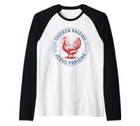 Crianza de pollos y Jesús alabando a las mujeres cristianas católicas Camiseta Manga Raglan