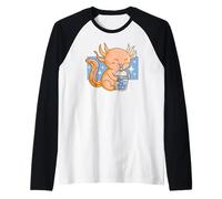 Criatura Marina Bebiendo té Boba Kawaii Lindo Divertido Camiseta Manga Raglan