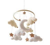 Crib Mobile - Velvet and Wood 45 x 23 cm | Room Hanging Mobile with Soft Clouds and Wooden Stars, Window Crib Decoration, Neutral Gender Nursery Ornament, Soothing Rotating Design
