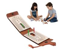 Cribbage Board Game Set, PU Leather Folding Cribbage, Classic Card Peg Game with Built-in Storage, Compact Tabletop Entertainment for Family Adults Kids, Indoor Night Use