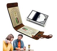 Cribbage Set, Wooden Board Game, Faux Leather Case, Complete Deck, Six Pegs Included, Classic Table Entertainment, Ideal for Travel, Family Night, Adults, Compact Gift Option