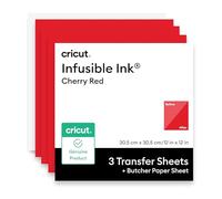 Cricut Hojas de transferencia de tinta infusible + papel de carnicero, rojo cereza, para transferencias suaves de calor, 30,5 cm x 30,5 cm, compatible con prensa de calor Cricut - Paquete de 3 hojas