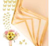 cridoz 20 hojas de papel de regalo para ramo de flores con 12 piezas de decoraciones de mariposas doradas para ramos de flores (champán)