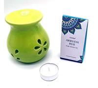 CRIGEMA - Juego de aceite esencial Goloka Salvia Blanca Californiana, quemador de esencias de cerámica y vela Tealight (RU)