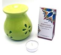 CRIGEMA - Juego de aceite esencial Goloka Salvia Blanca Californiana, quemador de esencias de cerámica y vela Tealight (Palo Santo Peruviano)