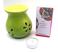 CRIGEMA - Juego de aceite esencial Goloka Salvia Blanca Californiana, quemador de esencias de cerámica y vela Tealight (rosa mixto)