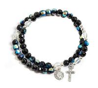 crigema - Pulsera Rosario de muelle con cruz y medalla de la Virgen Milagrosa - Circunferencia 19 cm, Circonferenza 19 cm, Vidrio, No es una piedra preciosa